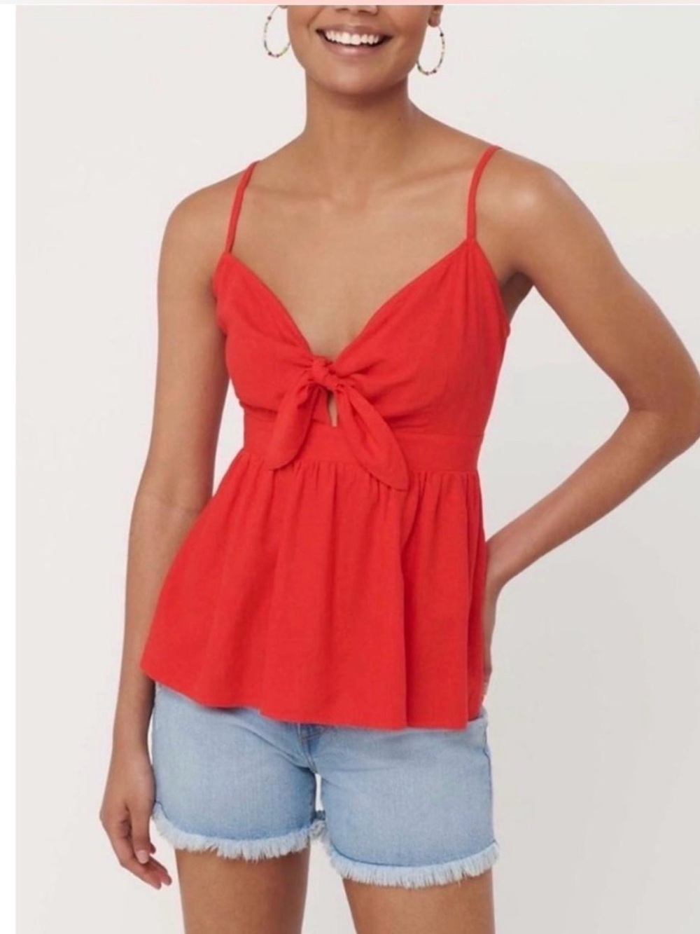 Linen blend LOFT Red Tie-Front Spaghetti Strap